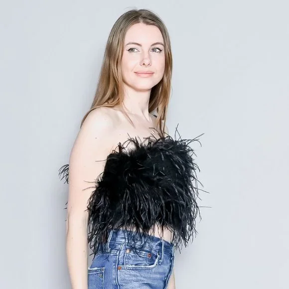 LAMARQUE Zaina Black Feather Bustier Top NWT - Picture 3 of 7